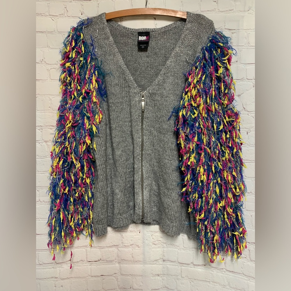 Torrid Her Universe Birds of Prey Gray Cardigan Colorful Fringe Sleeves Size 2X - Picture 3 of 7